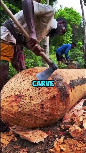 The Amazing Handcrafted Transformation 🛶 The Traditional Craft of Dugout Canoe Making 🌴 #shorts