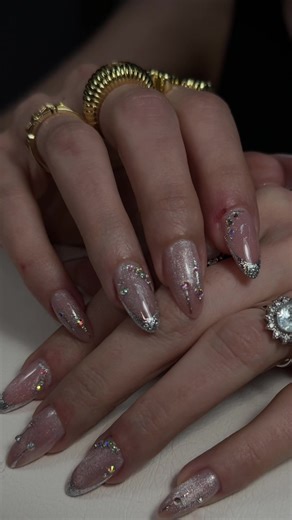 Ofcoarse He was OBSESSED 😌✨ New years nails #husband #newyearnails #nails #cateye #crystals