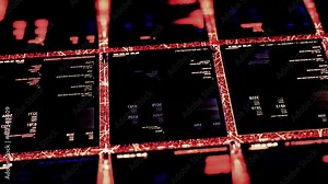 Cyber security background with a program for hacking secret business information. Animation. Rows of abstract squares with data.