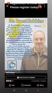 Urgent message from your dear friend Kelli Robbins…. Registration closing very soon!!Please please register today for Dr. Brent Dean Robbins lecture this Wednesday, September 17 at 12 noon at the beautiful Omni William Penn Hotel downtown. As you undoubtedly know, Brent is suffering from stage four pancreatic cancer, and this will be his last lecture at the Rotary Club of Pittsburgh. It would mean the absolute world to me for all of you to attend! ❤️ Here is the registration link, add yourself a