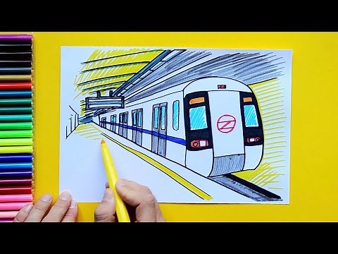 How to draw Delhi Metro Subway Train at Station #art #artforall #arttutorial #easydrawing