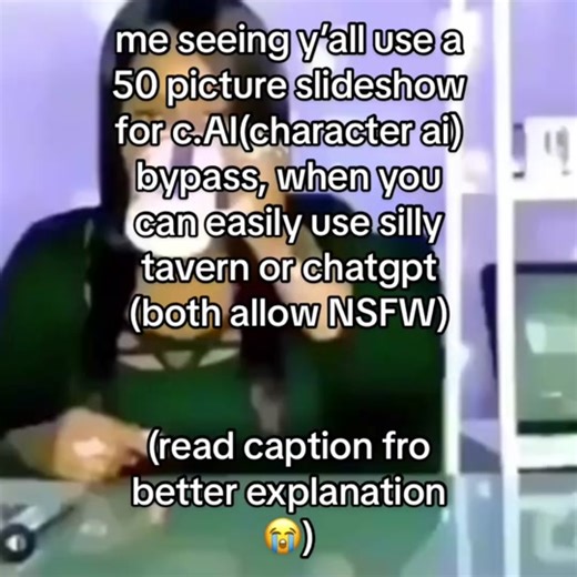 Chatgpt doesnt have nsfw but theres a google extension that lets you bypass, its much more detailed and way better LMAOOOO. Silly tavern is good and just like character ai, but like it allows nsfw and overall better 😍. Chatgpt is kinda hard to get to roleplay but tavern works amazingly - I gotta tutorial on how to download it ❤️ Stop using those silly as slideshows and putting aphrodisiac in yo characters drink, i can do a tut on how to use CHATGPT for it, and its sooo detailed. #fyp #fyp #char