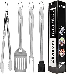 BBQ Tools Grill Tools Set with Grill Tongs, Spatula, Forks, Brush - Stainless Steel Grill Kit Grilling Utensils Set - Perfect BBQ Grill Accessories for Outdoor - Gifts for Dad - 4 PCS