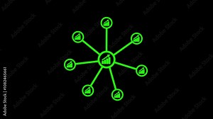 animated business infographic diagrams icon with networking system. Business growth strategy animation. Connected people with business networking and social media.