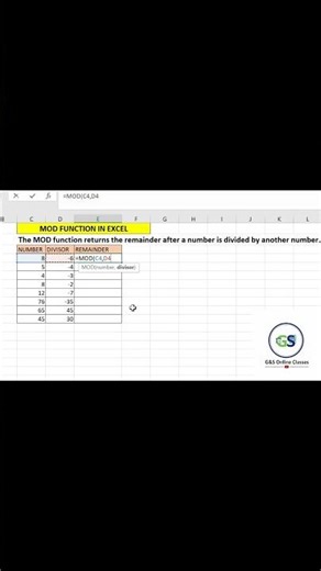 Excel MOD Function | MOD Formula से Remainder कैसे निकालें? | Excel Tips in Hindi #shortvideo