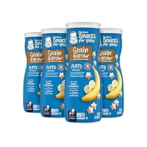 Gerber Stage 3 Baby Snacks, Banana Puffs, Puffed Grain Snack, Baby Led Feeding, Iron & Choline, Puffs Snacks for Babies, 6-Pack