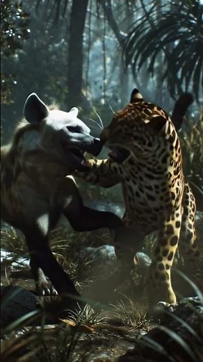 jaguar 🐆 vs hyena unbelievable fighting in jungle 4k