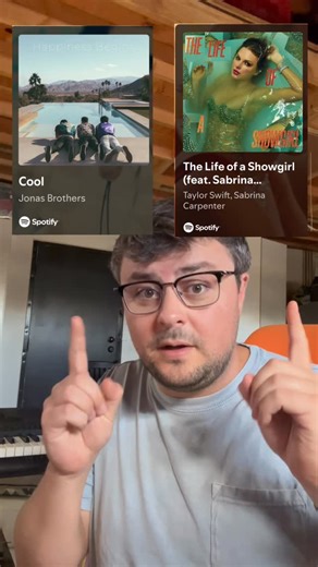 Dave Marx on Instagram: "The title track on the ‘The Life of A Showgirl’ by Taylor Swift and ‘Cool’ by the Jonas Brothers reminded me too much of each other - I had to investigate 類 Do you think it’s a copy or a coincidence? #taylorswift #thelifeofashowgirl #jonasbrothers #sabrinacarpenter #cool #mashup"