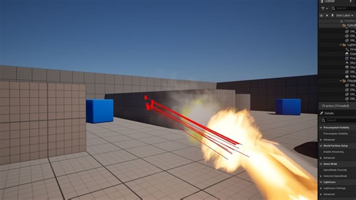 在UE5.4中制作纯蓝图FPS游戏初学者教程 03.设置步枪射击逻辑 -设置连发模式，添加枪口火光，射线追踪弹道