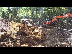 Great Work CAT D6R XL! Bulldozer Expanding Mountain Road Through Intense Red Clay Terrain