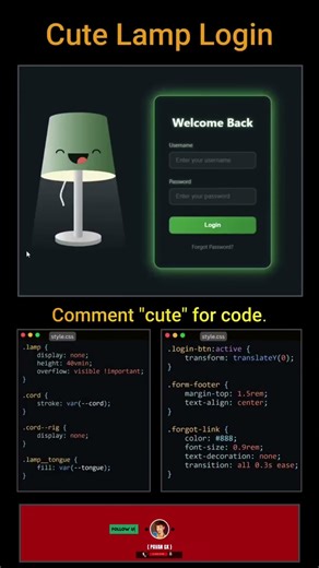 ❤️ Cute Lamp Login ❤️ Cute Lamp Login Animation using HTML, CSS and JavaScript. 💬#pavangx pavangx