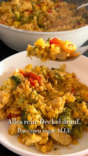 Leckere One Pot Reispfanne mit Hähnchen & Gemüse
