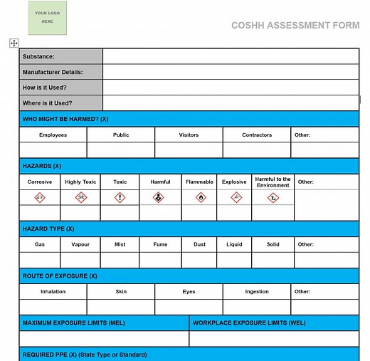 Blank COSHH Assessment Template - MS Word, Fully Customisable, Editable and Brandable - Etsy UK