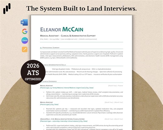 2026 Medical Assistant Resume Template Bundle | Healthcare ATS CV   Cover Letter   Free Review | Editable Word Google Docs Pages Canva - Etsy