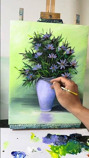 Fast Painting a Beautiful Daisy Bouquet in White, Purple & Pink | Acrylic on Canvas