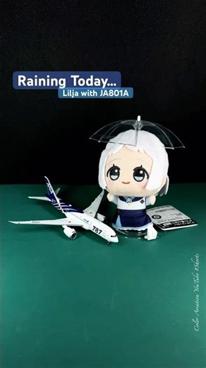 Raining today... with Lilja and ANA JA801A... #Hatsuhoshi Academy Stuffed Animal Club