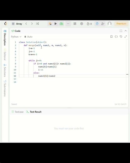 Merge Sorted Array | LeetCode 88 | Python #coding #python #programming #leetcode #learning