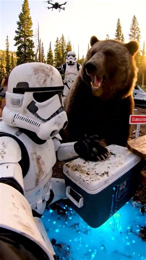 Stormtrooper vs. Bear at Alien Camp! 😂🐻 #StarWars #BearAttack #Subscribe