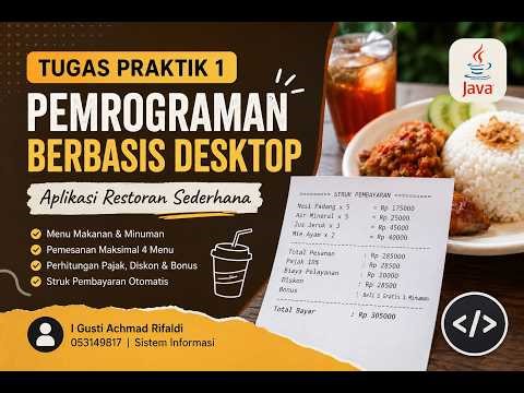 Tugas Praktik 1 Pemrograman Berbasis Desktop - Aplikasi Restoran Sederhana Java | I Gusti A.R