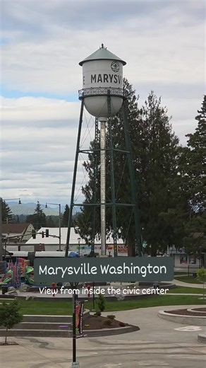 Marysville Washington View of the restored water tower from inside the new civid center at comford park
