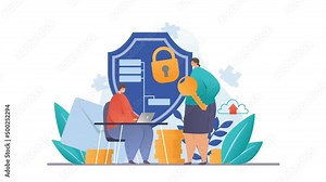 UX, UI and software developers video concept. Moving male programmer creates code to protect databases. Coding and engineering. Modern technologies for cybersecurity. Flat graphic animated cartoon Stock Video