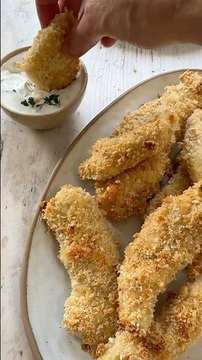 Knusprige panierte Hähnchenstreifen aus dem Backofen #rezept