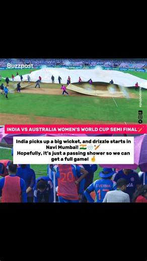 Buzzpost India on Instagram: "India picks up a big wicket, and drizzle starts in Navi Mumbai! 🇮🇳🌧️🏏 Hopefully, it’s just a passing shower so we can get a full game! 🤞 #INDWvAUSW #CWC25 #NaviMumbai"