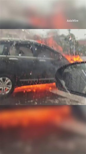 Shocking moment burning ‘ghost car’ leaves trail of fire | Sun Savers