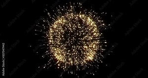 Gold glittering ball with outburst rays. Premium golden glowing radiance shine. Magic glow sphere emitting gold dust particles