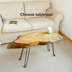 Unique Live Edge Coffee Table, One Piece Oak and Ash Slab, Organic Shape Tabletop Options, U Shaped or Hairpin Legs - Etsy