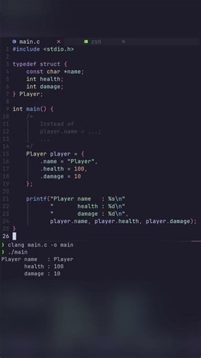 C | struct initializer lists | #clanguage #programming #coding #shorts