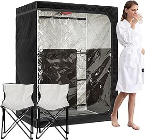 2 Person Portable Full Spectrum Infrared Sauna, Full Size Large Space Spa Tent with Remote Control,1600W Fast Heating, Foldable Chairs & LED Therapy Light, Home Spa for Relaxation (47.2"x35.4"x63")