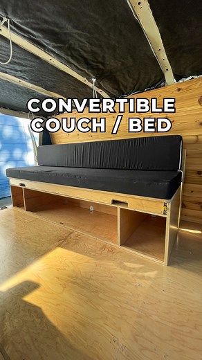 Custom Campervan Builds & Conversions | Car Camper Kits on Instagram: "Love to lounge? 😎 Need to sleep? 😴 Then you need a bed that doubles as a couch in your campervan build! The Frontier Futon is here to make that happen 🙌 This awesome kit is designed to fit seamlessly in a variety of vans and features a custom mattress that effortlessly transitions between modes 👌 Why squeeze into a tight camper when you can have a flexible setup that’s perfect for both relaxing and sleeping? Don’t let spa