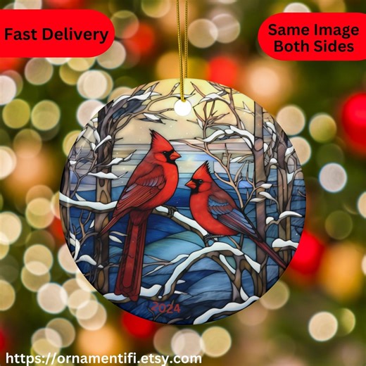 Stained Glass Cardinal Ornament: Red Bird Christmas Tree Decoration - Etsy