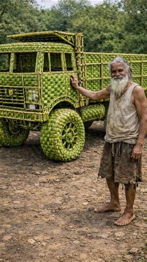 Old Man Built a Truck from Leaves 🌿🚛 | Unbelievable Handmade Craft