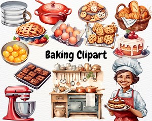 Baking Clipart, Bakery Food Clipart, Rustic Kitchen Clipart, Bakery Supplies PNG, Kitchen Utensils Clipart, Cooking Art, Baking Tools PNG - Etsy