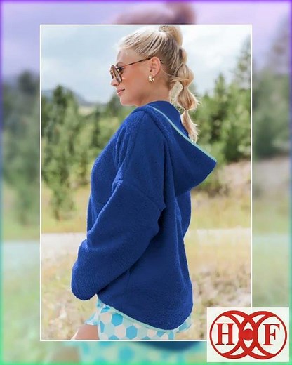 Sky Blue Sherpa Half Zip Contrast Trim Pullover Hoodie