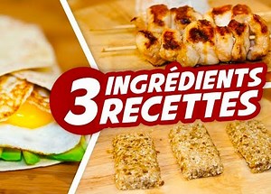 52K views · 585 reactions | 3 recettes saines avec 3 ingrédients  pour manger vite mais bien  Les ingrédients : Wrap Fitness -------------- Tortilla oeuf 1 avocat Barre énergétique ------------------ 1 poignée de dattes 2 cuillères à soupe de beurre de cacahuète 80 gr de flocons d'avoine Brochettes de poulet --------------------- 2 cuillères à soupe de sauce soja Riz Poulet | FastGoodCuisine | Facebook