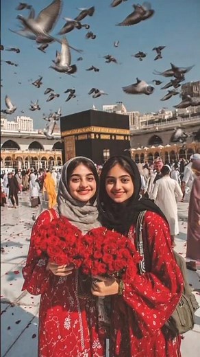 Beautiful Muslim Girls Standing Gracefully in Front of the Holy Kaaba| A Heart-Touching moment