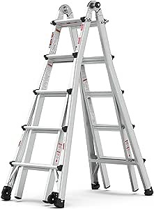 Aluminum Multi-Position Ladder with Wheels, 22 FT Multi Position Ladder with Non-Slip Mat, 300 lbs Safe Load Extendable Ladder for Home Indoor Outdoor Work (22 FT)