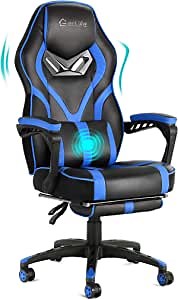 eclife Gaming Chair Office Computer Chair Game Video Chair High Back Ergonomic Backrest Seat Adjustable Swivel Task Chair E-Sports Chair with Lumbar Support and Footrest (OF-D02, Blue)