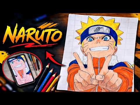 How to Draw Naruto Using Grid Method | Full Colored Anime Drawing Step by Step