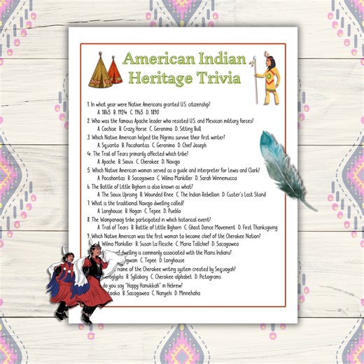 American Indian Heritage Trivia Game, Native American Indian Heritage Month Printable Trivia Questions, American Indian Heritage Day Trivia - Etsy