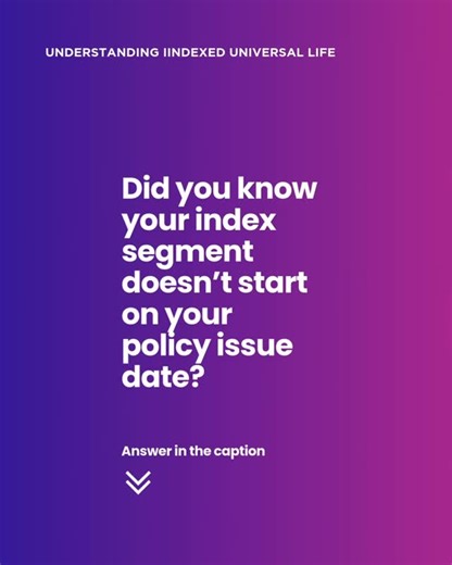 Did you know your index segment doesn’t start on your policy issue date? With Indexed Universal Life, timing matters. Your policy issue date, index segment start date, and when performance is reported all happen at different times. For example: • Policy issued: February 1 • First index segment created: about 14 days later Once your index segment starts, it follows its own annual cycle. Your annual policy statement may confirm the segment exists, but it won’t yet show how it performed. 📄 Index p