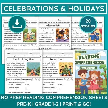 SEL Reading Comprehension Worksheets Celebration Short Stories PreK Grade 1-2