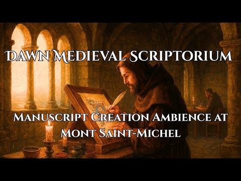 🕯️ Medieval Scriptorium Dawn Ambience | 📜 Quill Writing, Gregorian Chants at Mont Saint-Michel