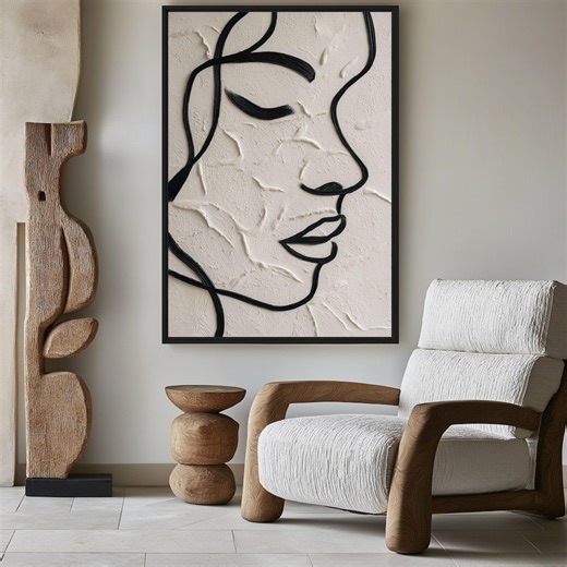 Abstract Face Line Art Framed Canvas, Modern Wall Decor - Etsy