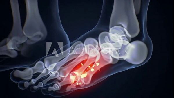3D animation of a gout attack, showing uric acid crystals in the big toe joint.