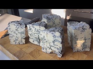 Cutting into a Wheel of Blue Cheese -- Made at Home