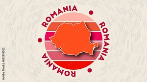 Romania logo intro. Badge with the circular name and map of country. Classy Romania round logo animation.